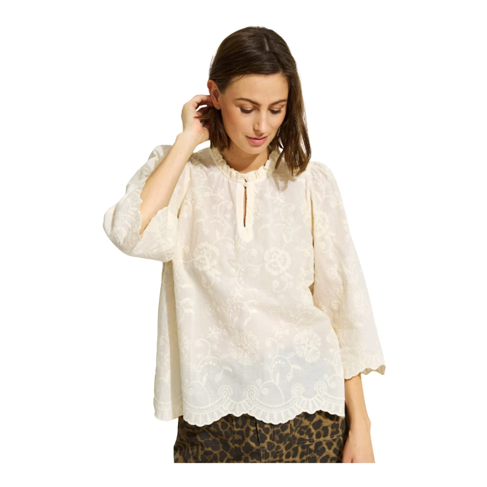 IN Front Elegante Blouse met Geborduurde Motieven Beige Dames