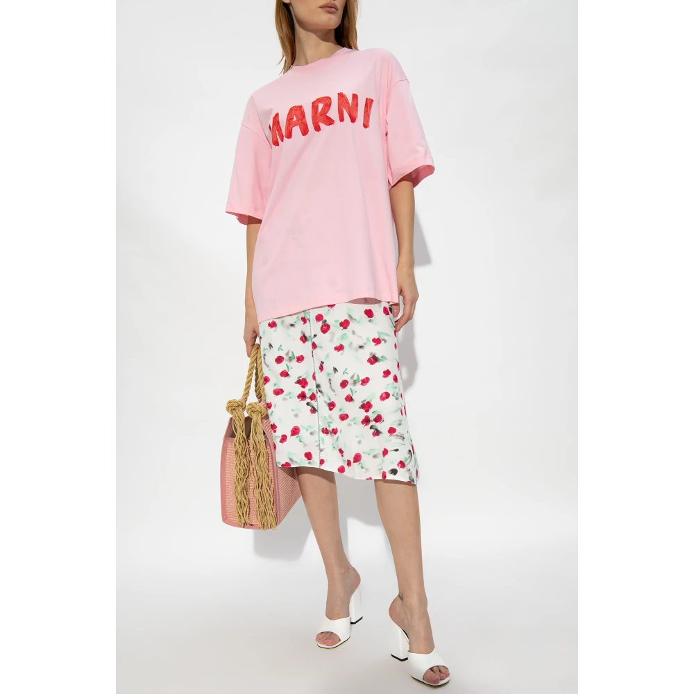 Marni Geknipt T-shirt met logo Pink Dames