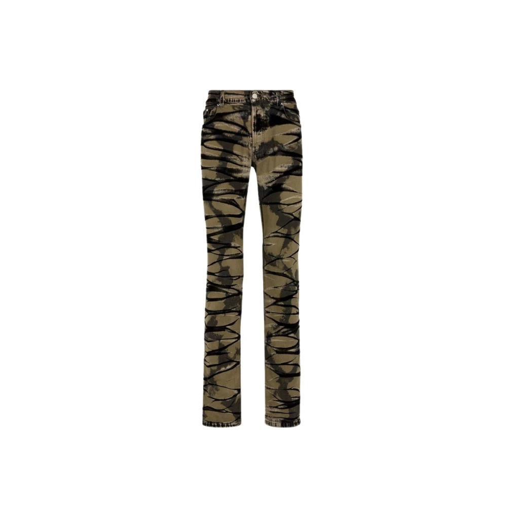 Roberto Cavalli Slim-Fit gebleekte jeans met tijgerpatch Green Heren