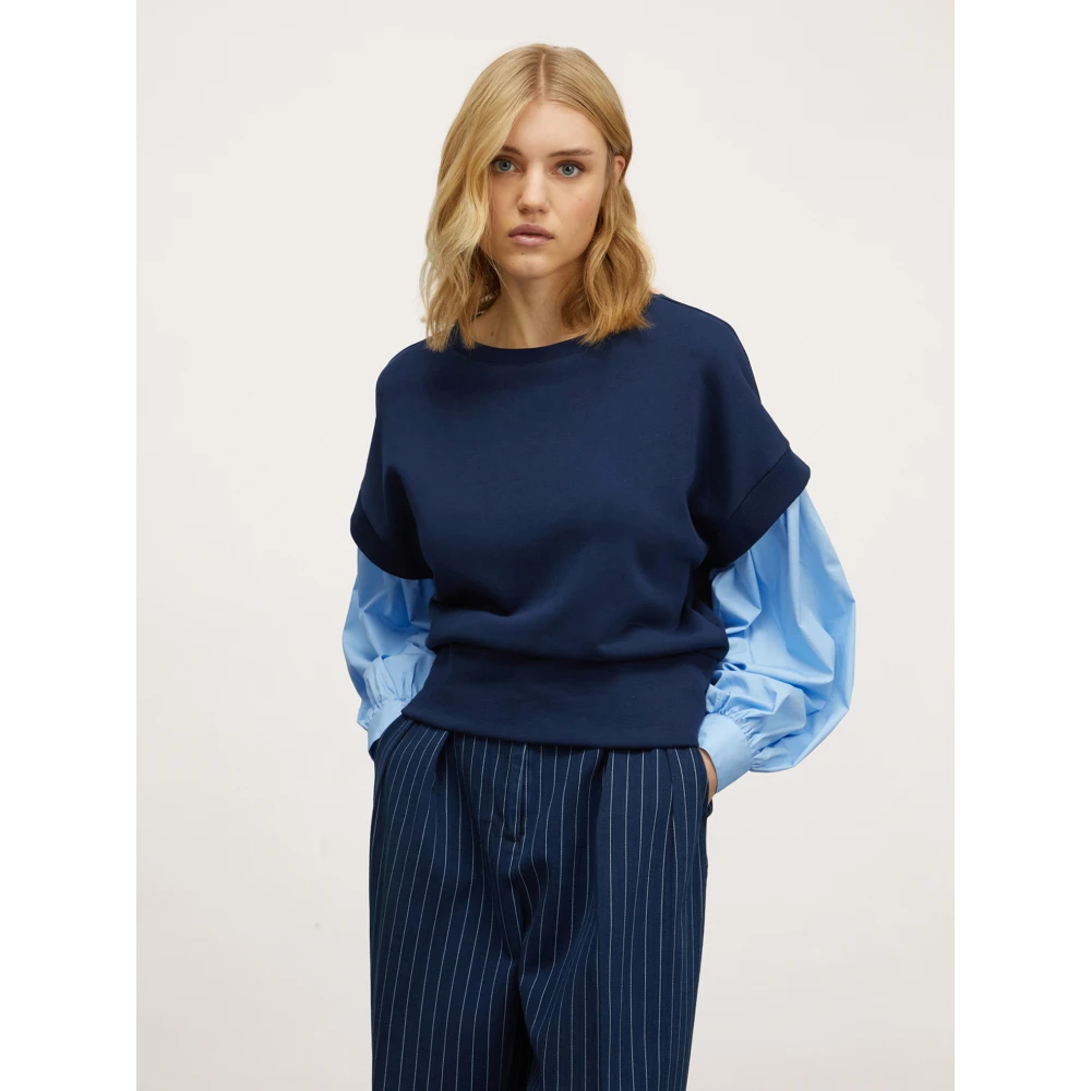 Motivi Ballonmouw Combi Sweatshirt Blue Dames
