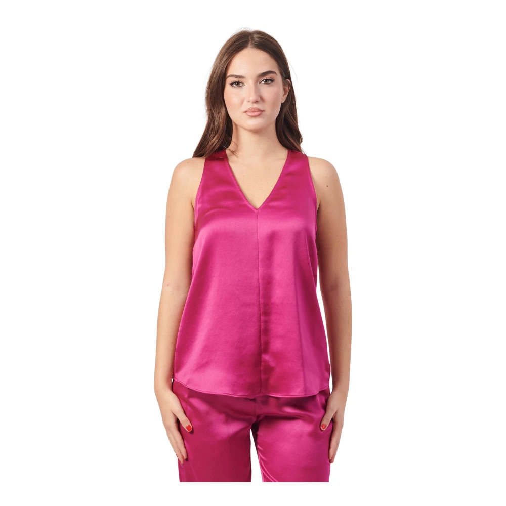 Armani Exchange V-ringad satin topp Pink, Dam