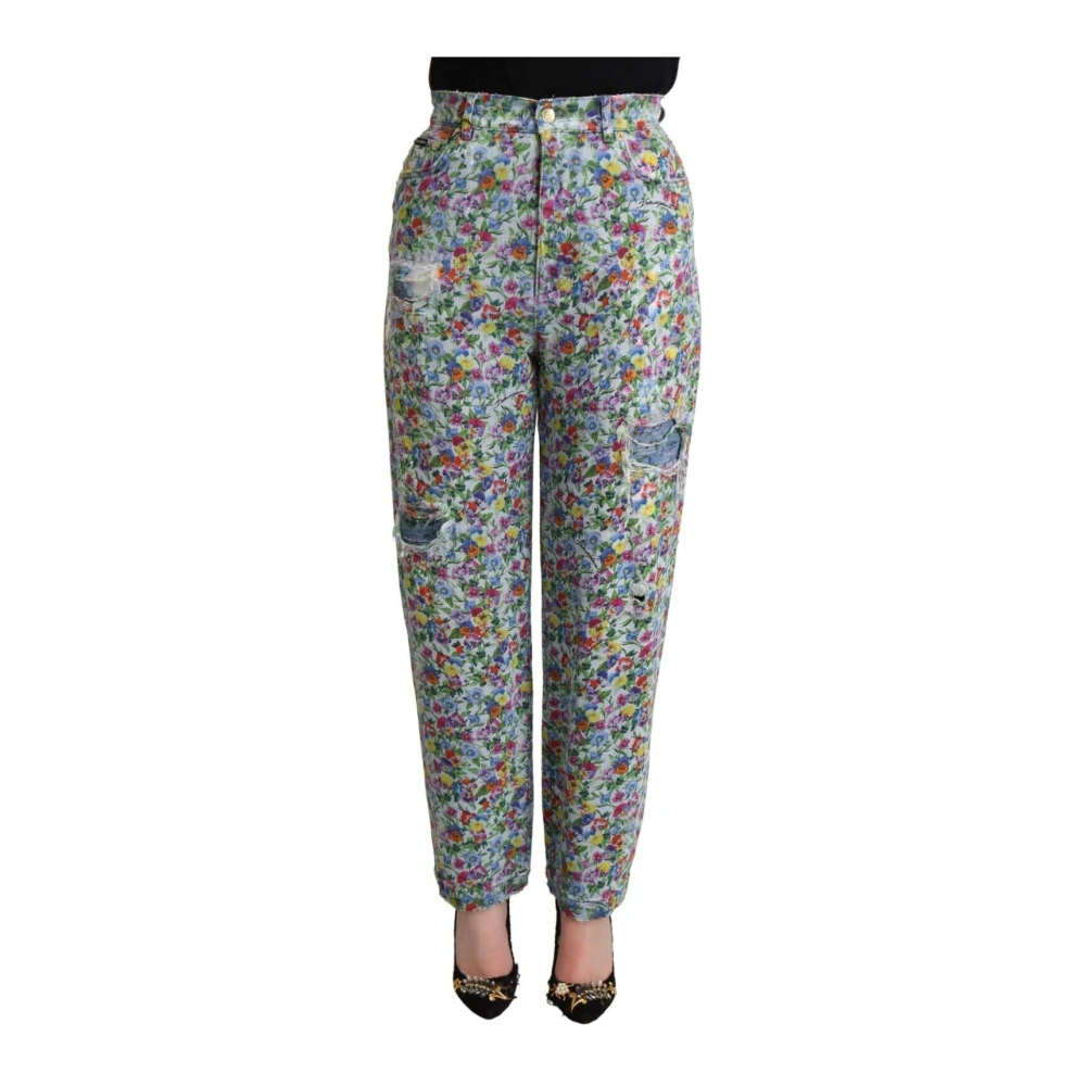 Dolce & Gabbana Women's Multicolor Loose Fit Jeans, S, High Waist Denim Tapered Jeans