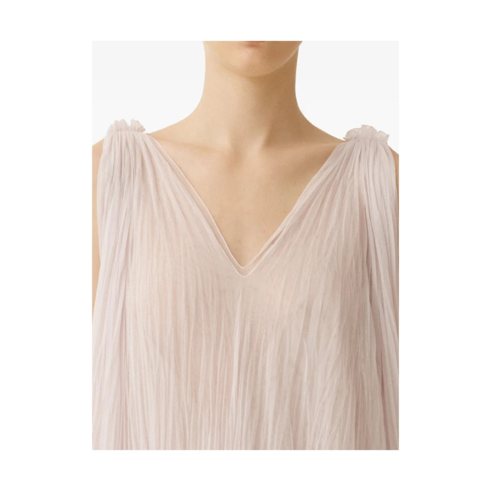 Fabiana Filippi Roze V-hals Jurk met Wijd uitlopende Zoom Pink Dames