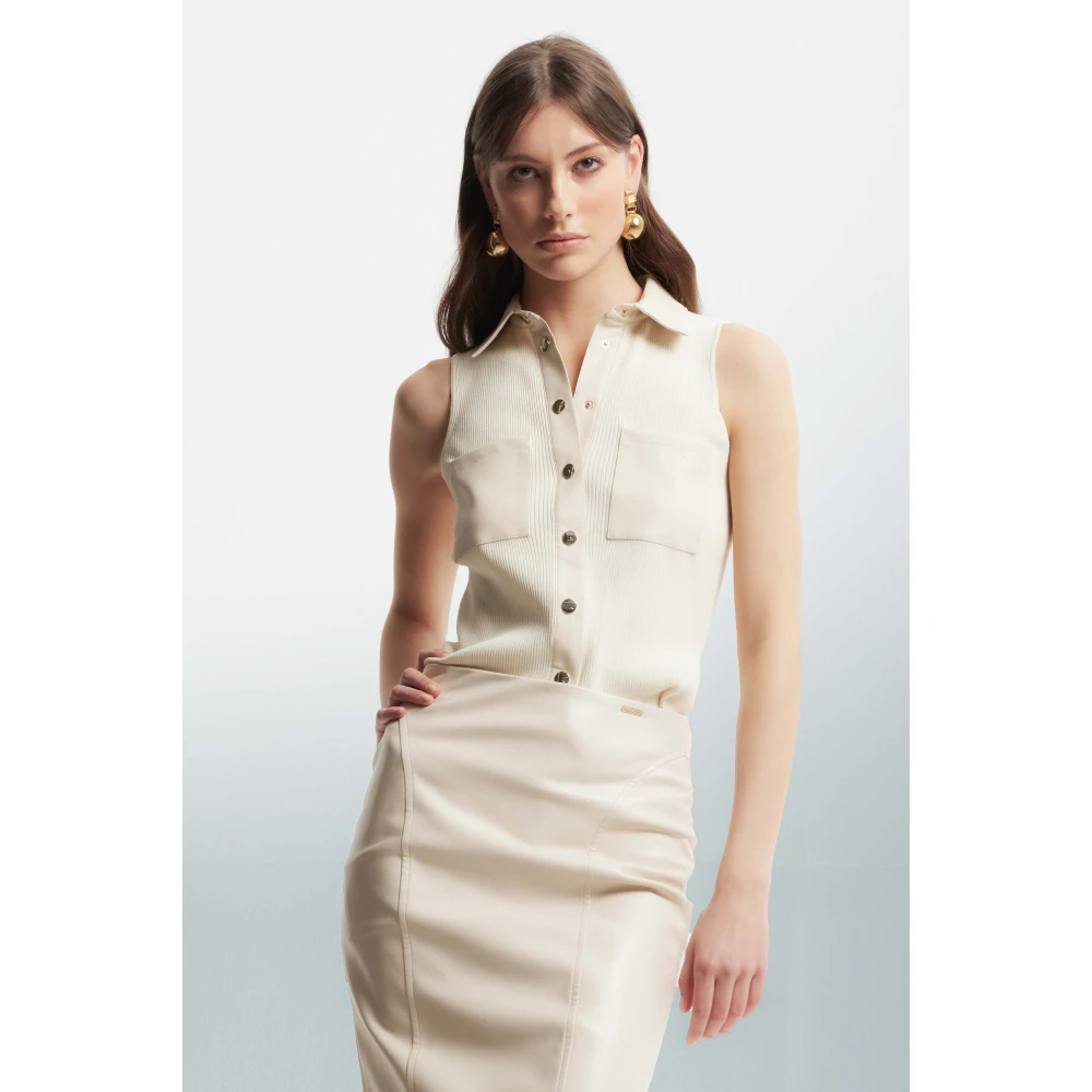 Kocca Mouwloze Overhemdkraag Jumper White Dames