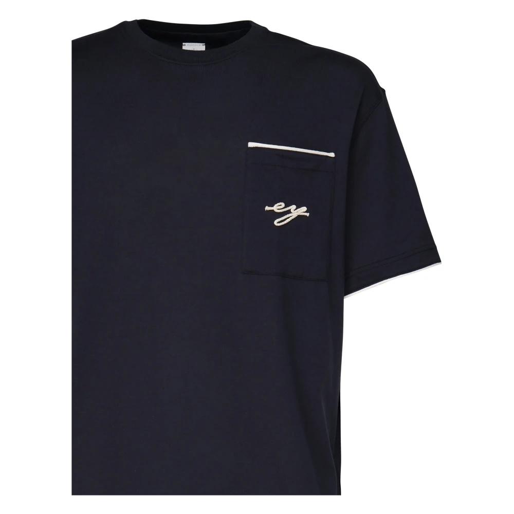 Eleventy Blauw Katoenen T-shirt met Zakborduursel Blue Heren