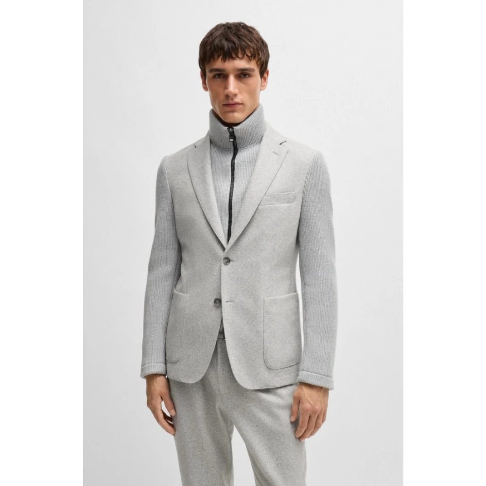 Hugo Boss Grijze Hybride Ribgebreide Jas Gray Heren