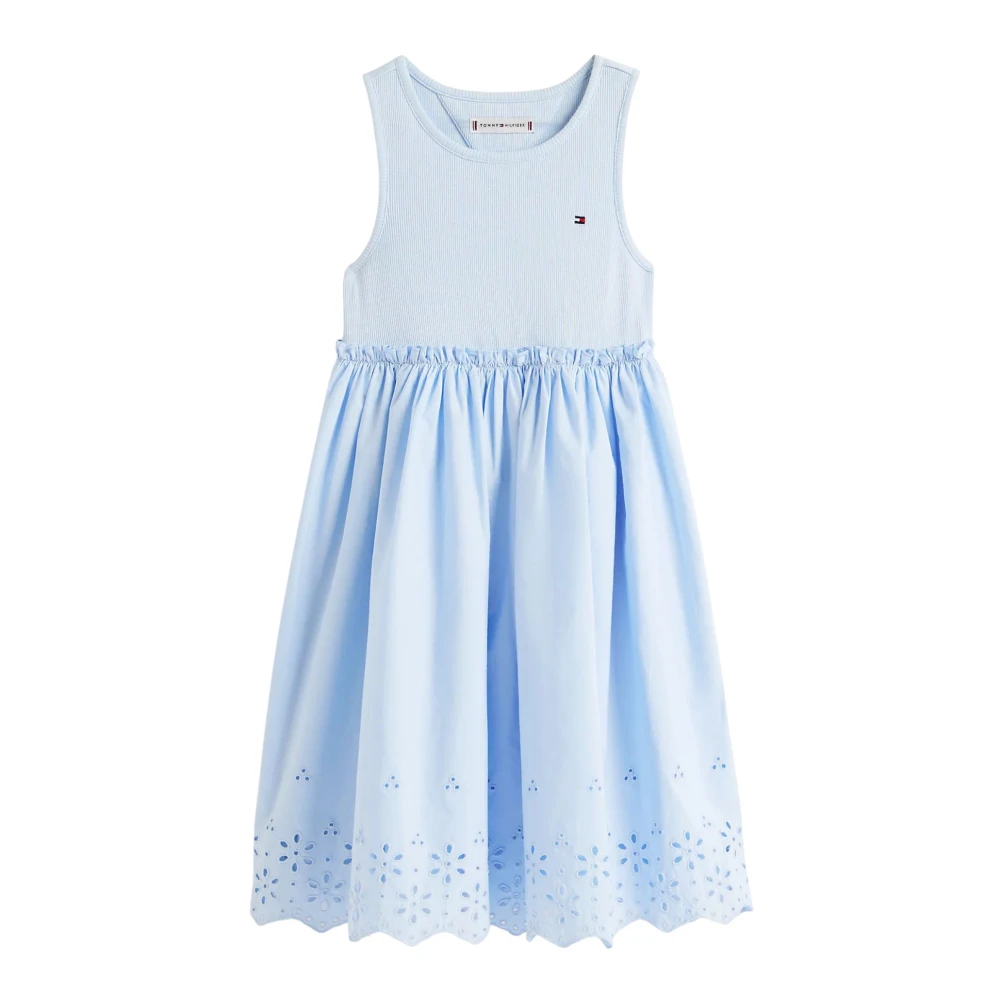 Tommy Hilfiger Girls Blue Dresses, 4 Y, Broderie Anglaise Combi Dress