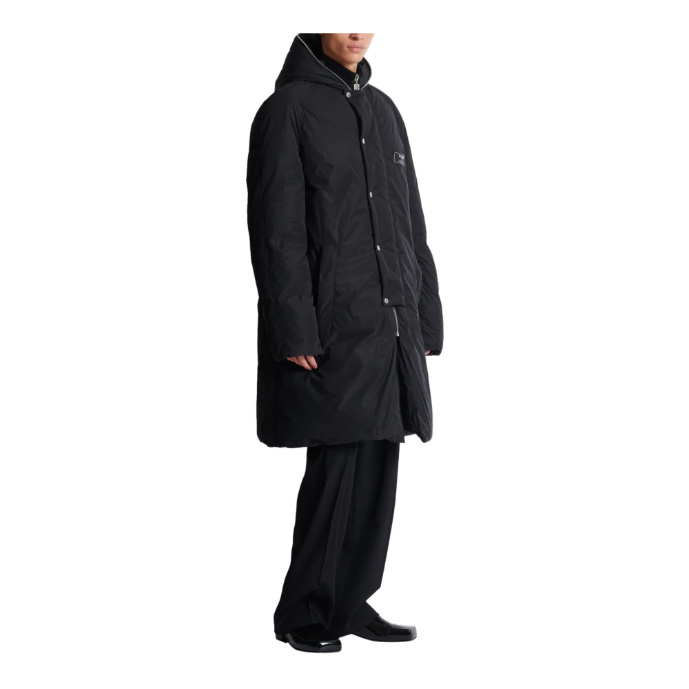 Balmain Lange Gewatteerde Nylon Jas Black Heren