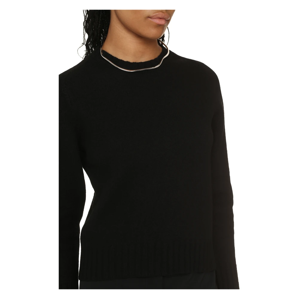 Jil Sander Geribbelde Wollen Trui Black Dames