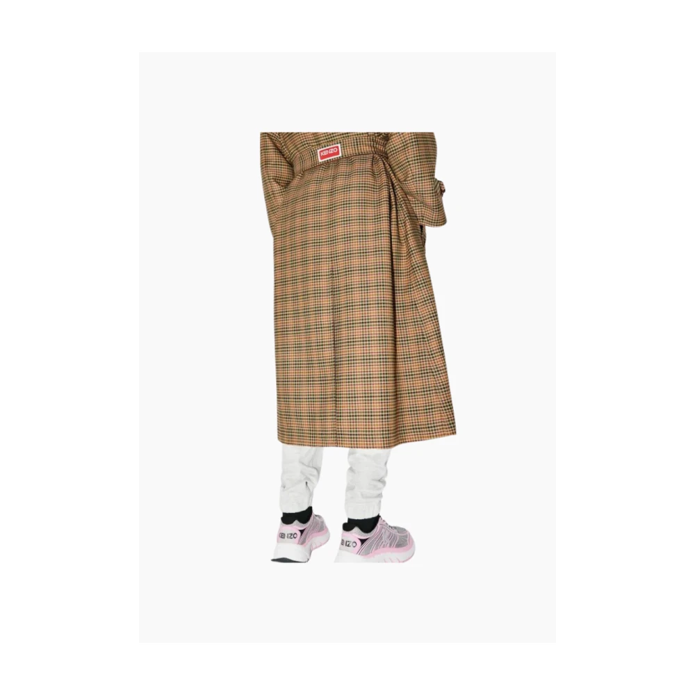 Kenzo Prince of Wales Wollen Trenchcoat Brown Dames