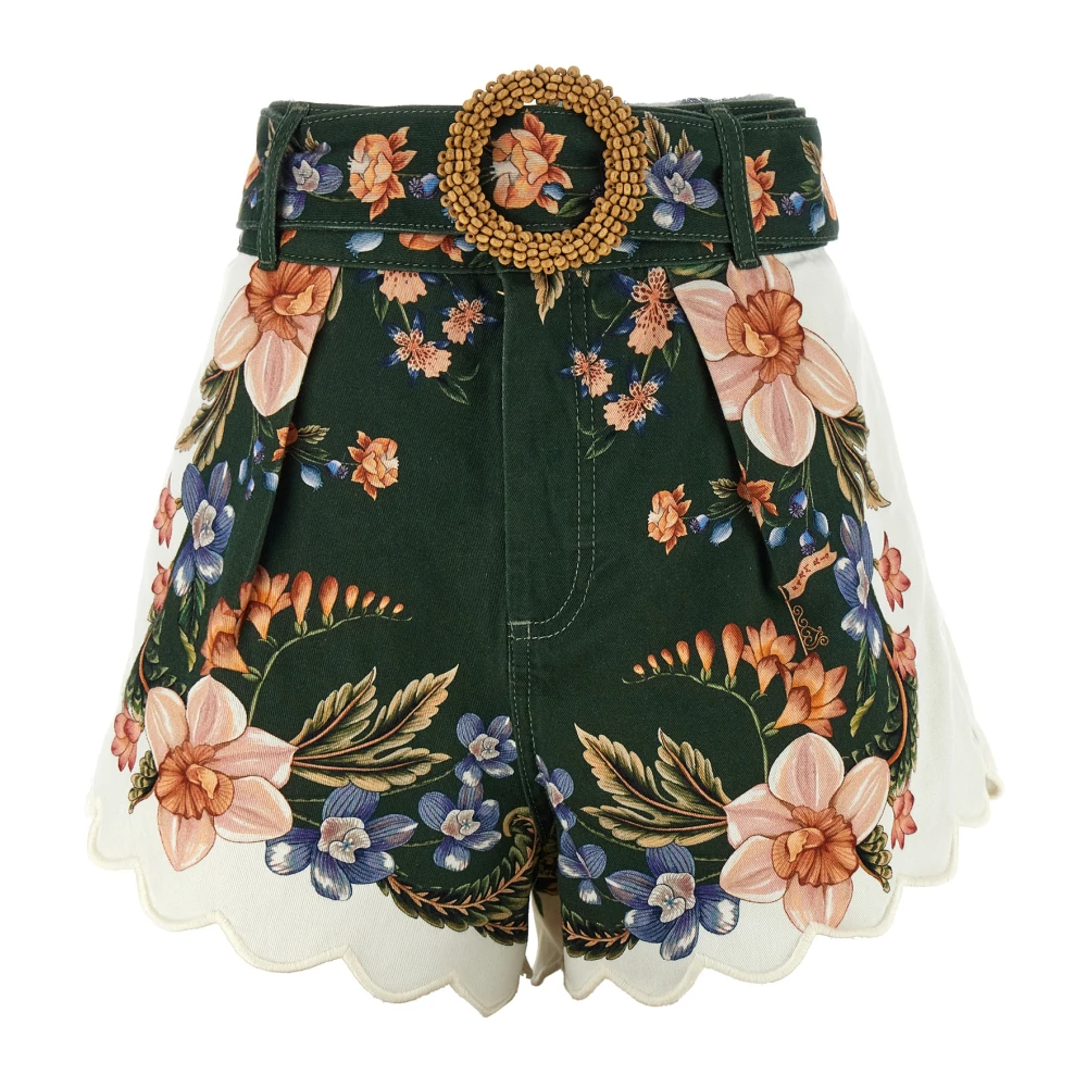 Farm Rio Women's Green Short Shorts, W27, Berry Garden Twill Shorts