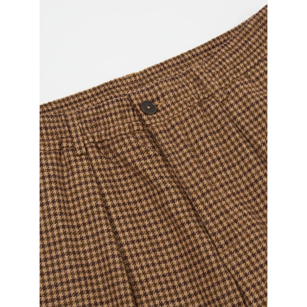 Universal Works Zand Houndstooth Tweed Wijde Broek Brown Heren