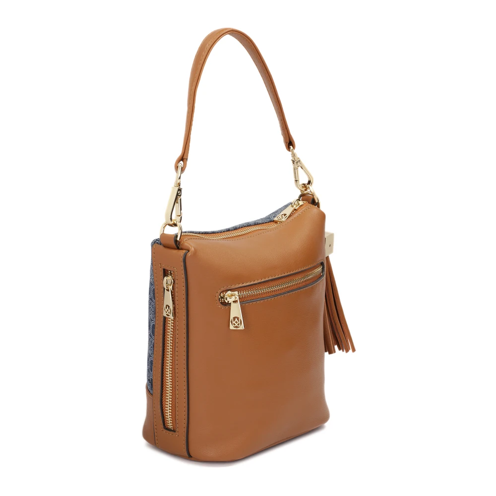 Kazar Elegante leren en stoffen handtas Brown Dames
