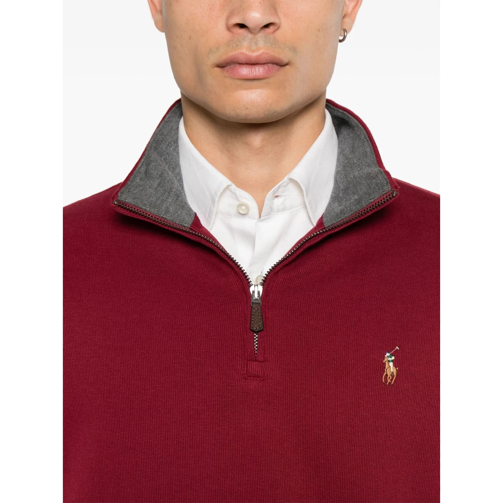Polo Ralph Lauren Geborduurde Katoenen Half-Zip Gebreide kleding Red Heren