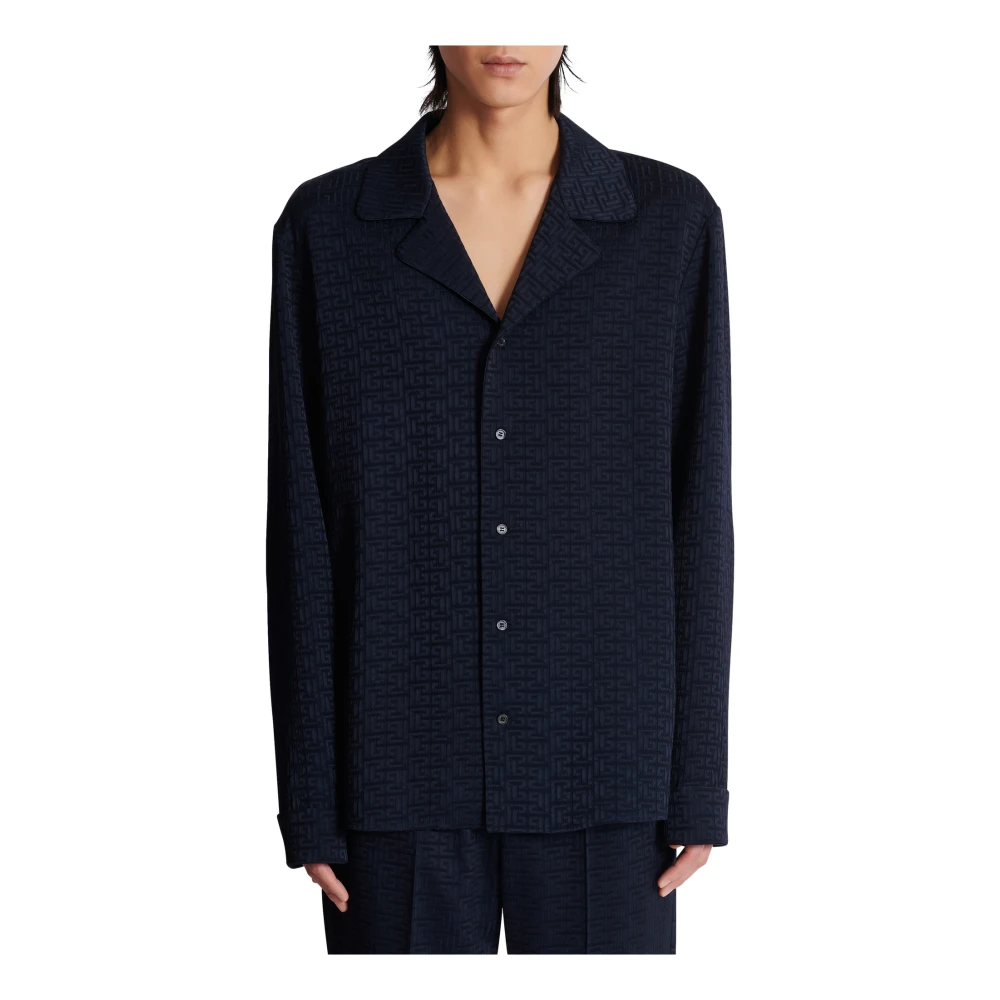 Balmain Labyrinth Jacquard Pyjama Shirt Blue Heren