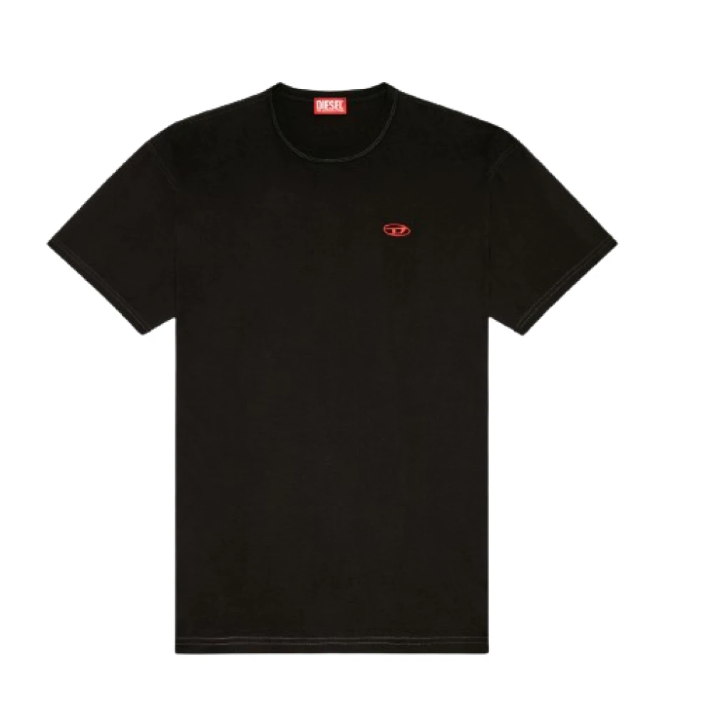 Diesel Jersey textuur katoenen T-shirt met logo Black Heren