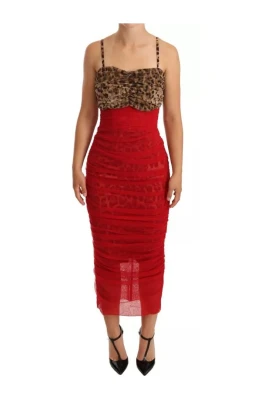Leopard Print Sheath Midi Klänning med Korsettrygg