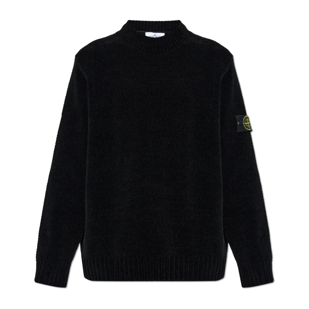 Stone Island Black Round-Neck Knitwear, Male, 2XL, Crew Neck Jumper