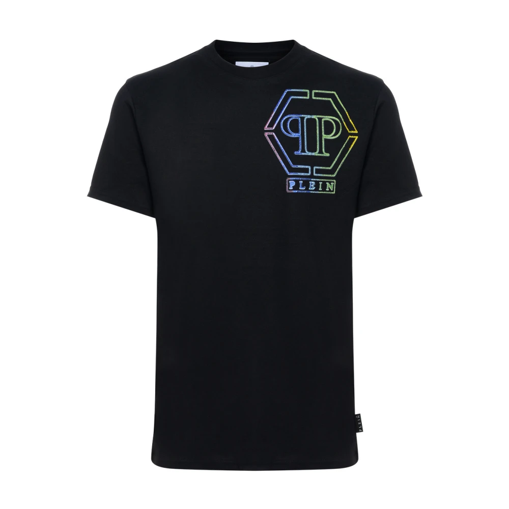 Philipp Plein Svart T-shirt med Multicolor Logo Print Black, Herr