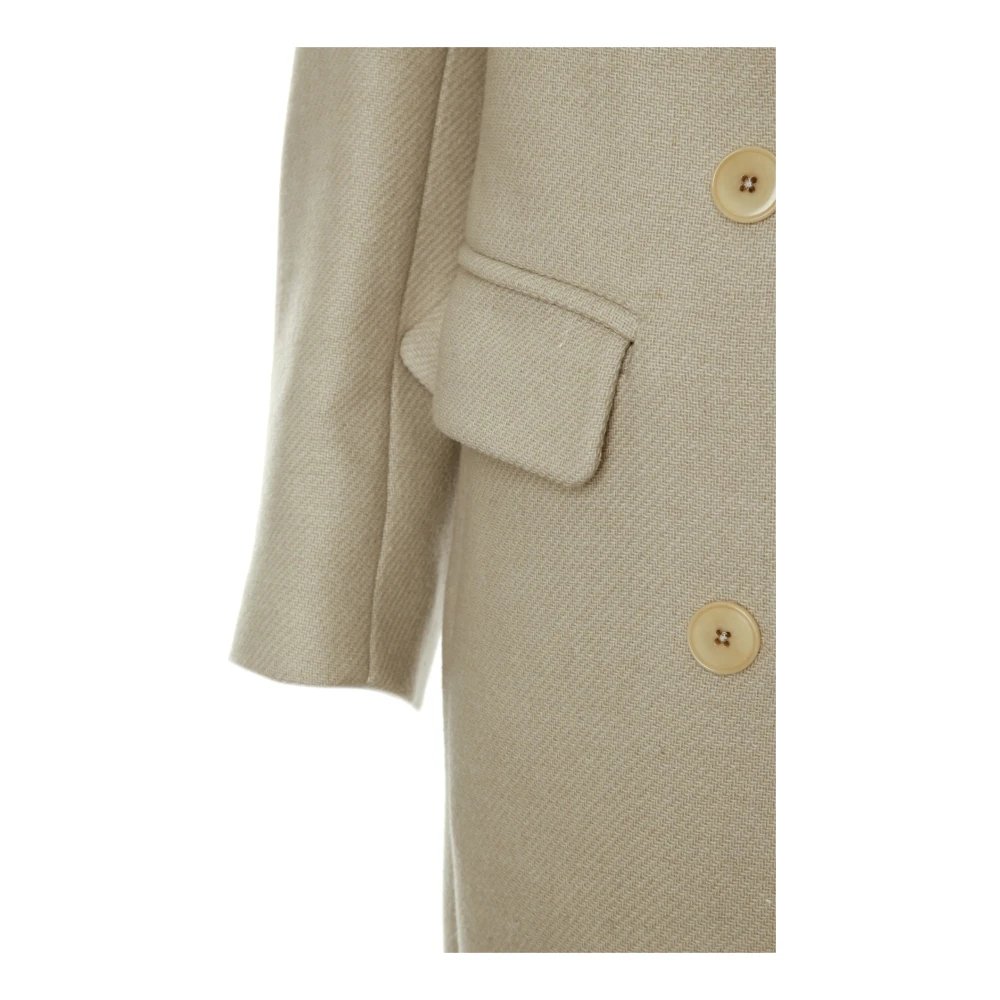 drykorn Wollen Jas Reverskraag Dubbele Knopenrij Beige Dames
