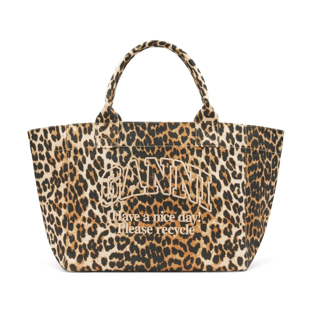Ganni Women's Multicolor Shopping Bags, One Size, Leopard Medium Tote