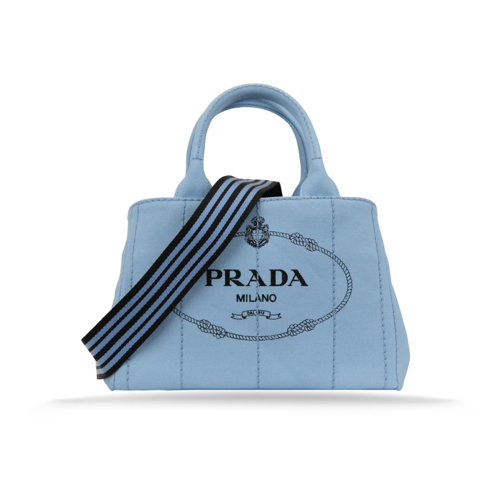 Prada Stoffen Schoudertas met Leren Afwerking Blue Dames