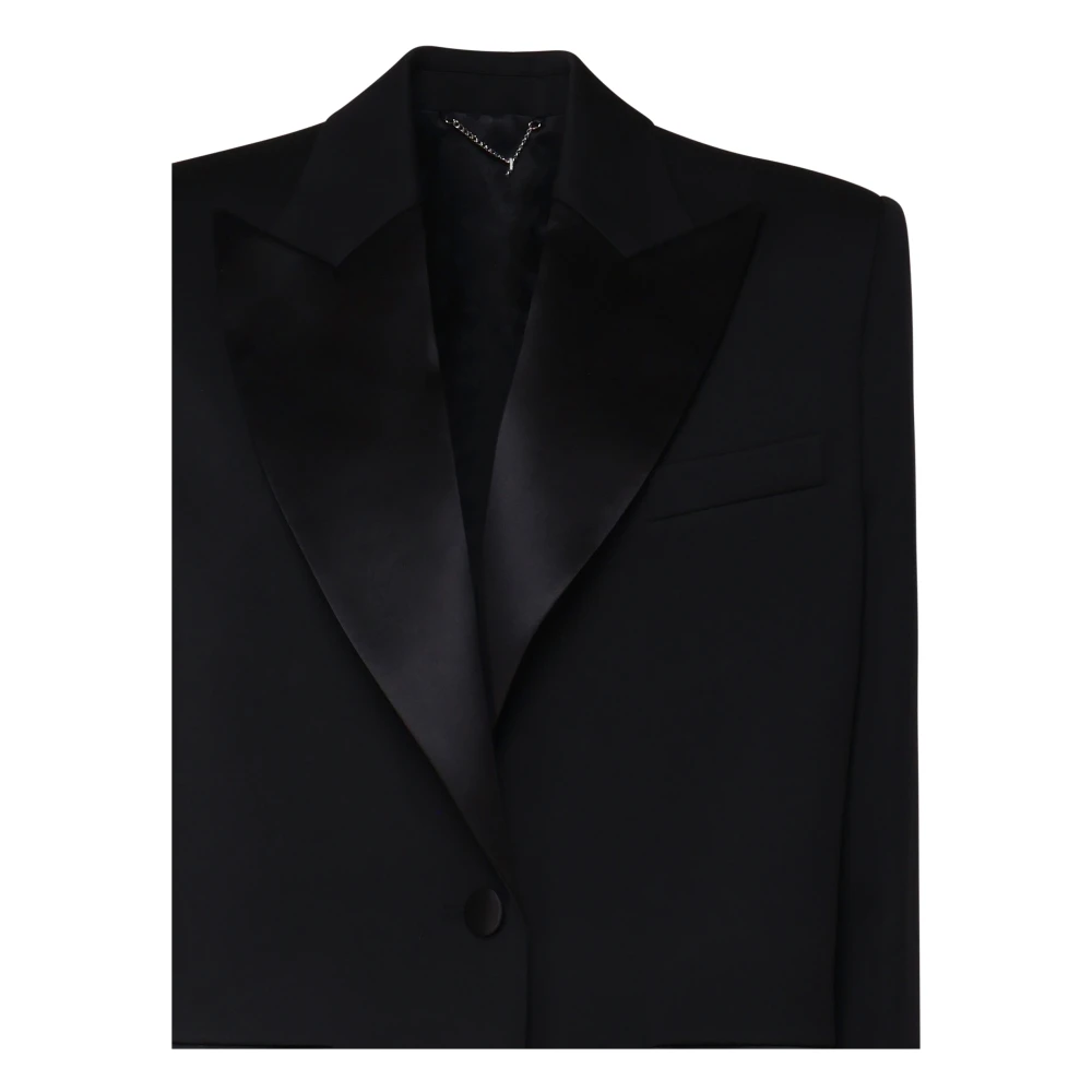 Magda Butrym Zwarte Wol Satijn Blazer Jas Black Dames