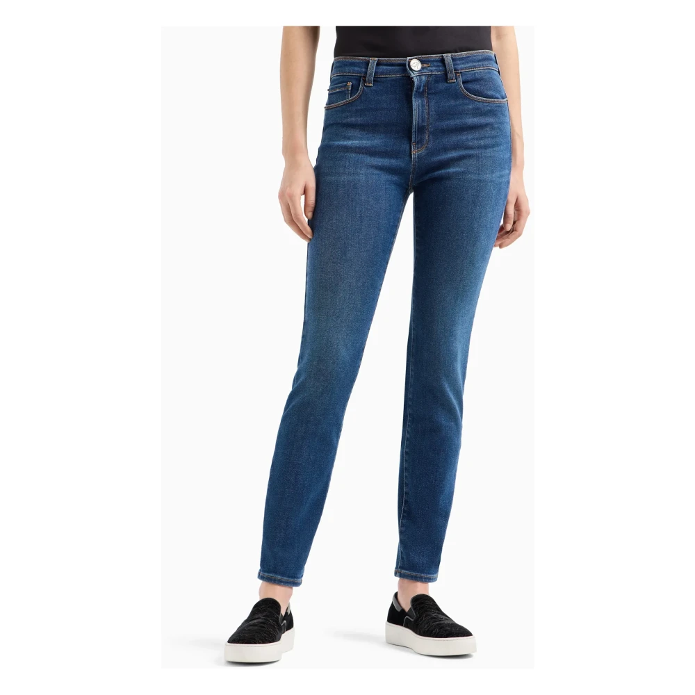 Emporio Armani Slim Fit Mörkblå Jeans med Kontrastsömmar Blue, Dam