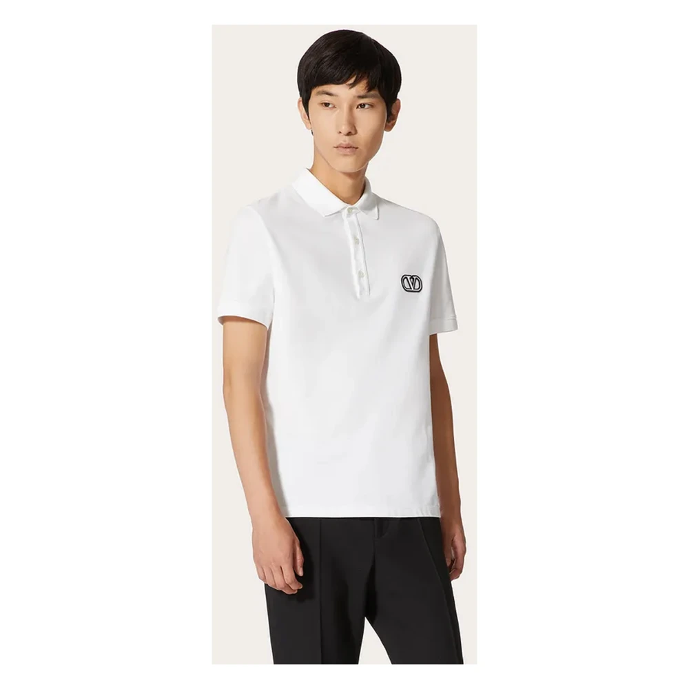 Valentino Katoenen Piqué Polo Shirt met VLogo Signature Patch White Heren