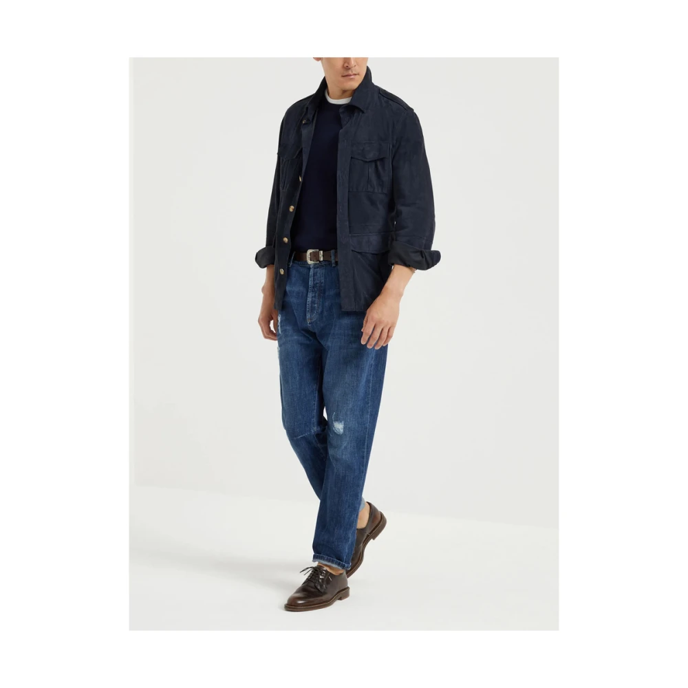 BRUNELLO CUCINELLI Navy Blauw Leren Buitenkleding Jas Blue Heren