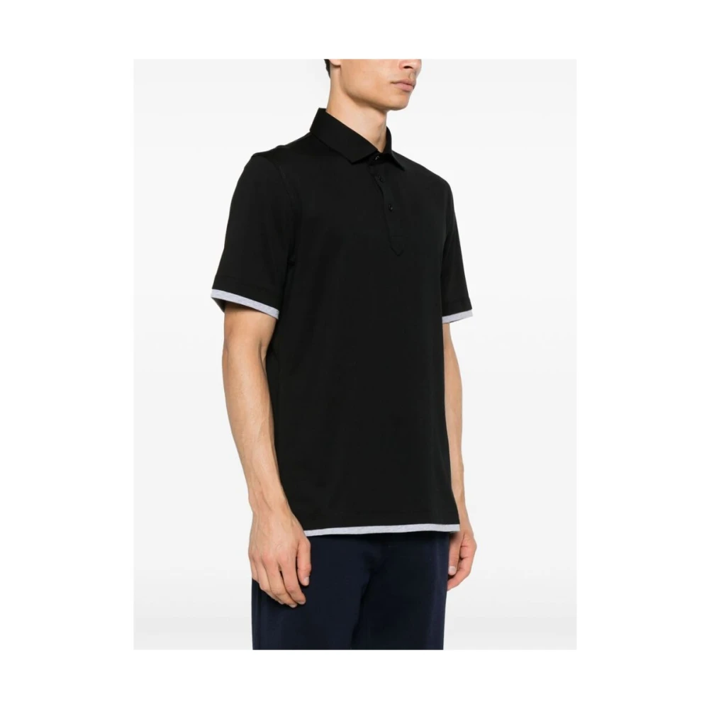 BRUNELLO CUCINELLI Zwarte Katoenen Polokraag Trui Black Heren