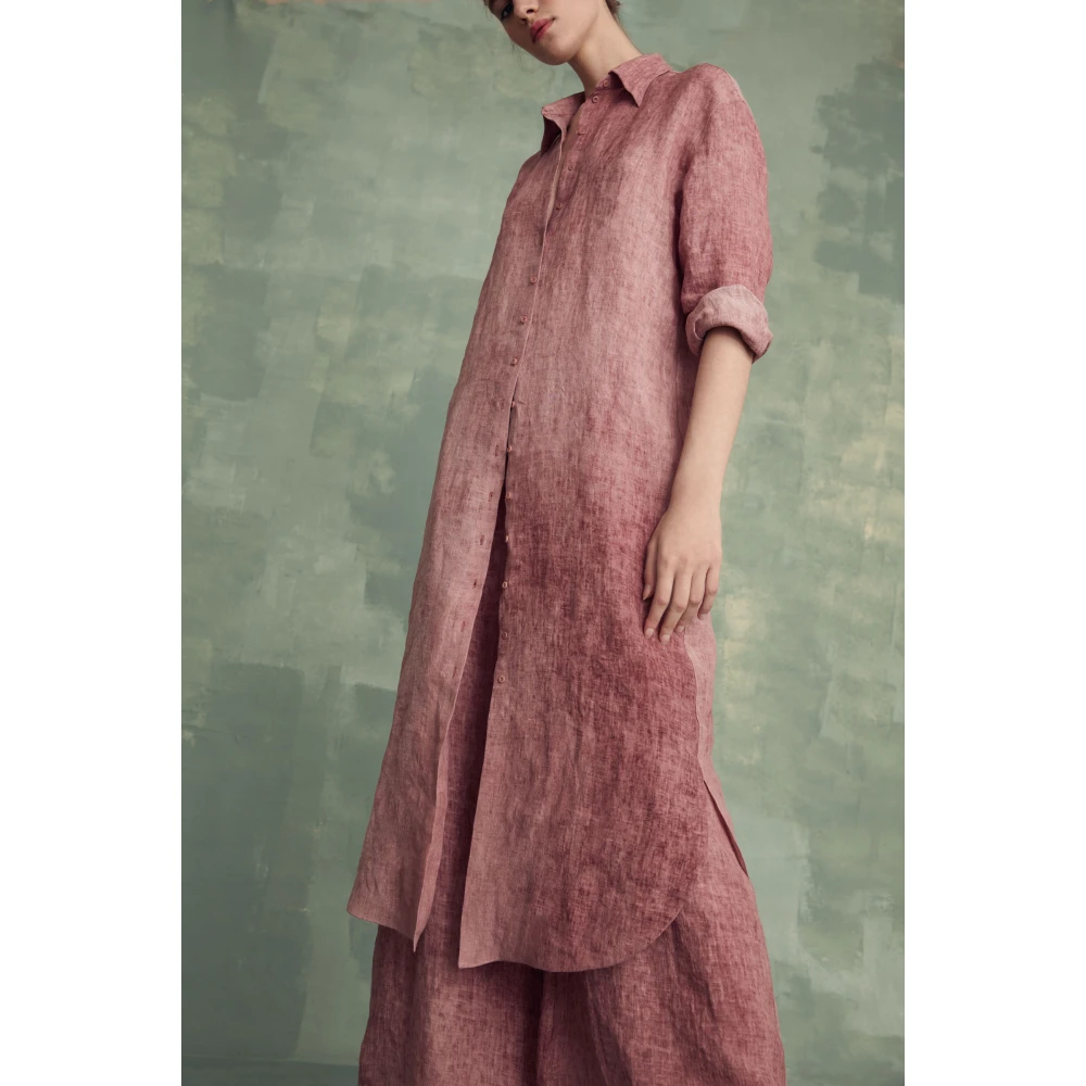 Cortana Azama jurk in gemoute linnen Pink Dames