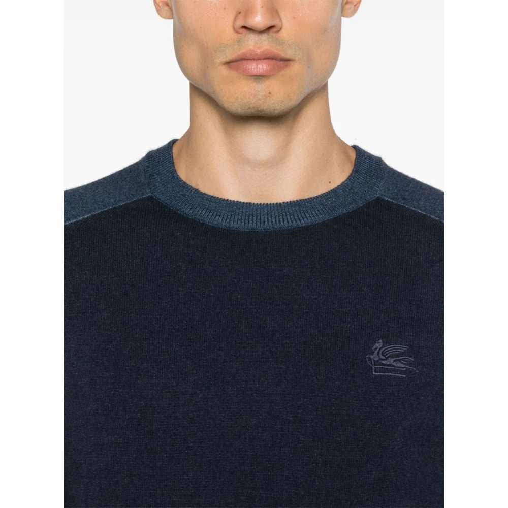 ETRO Blauwe Bicolor Wollen Trui Blue Heren