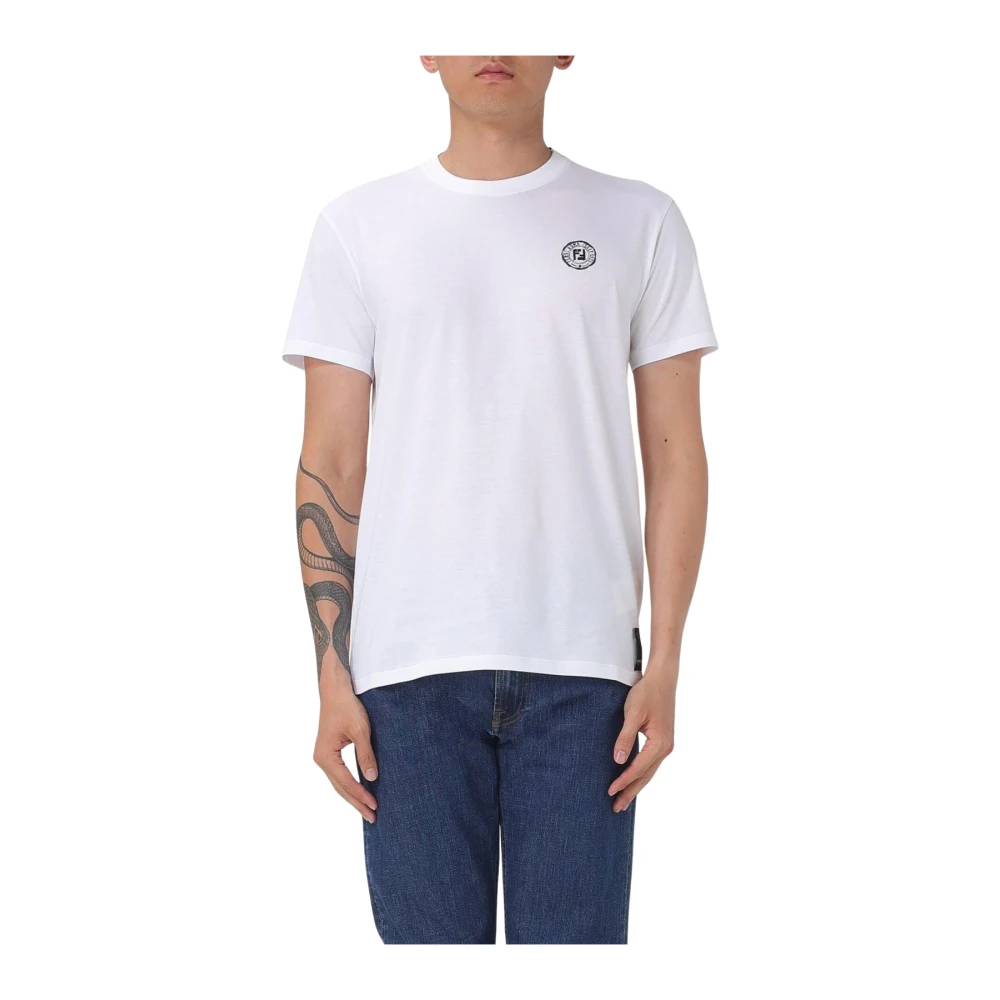 Fendi Vit Bekväm Kortärmad Bomulls-T-Shirt