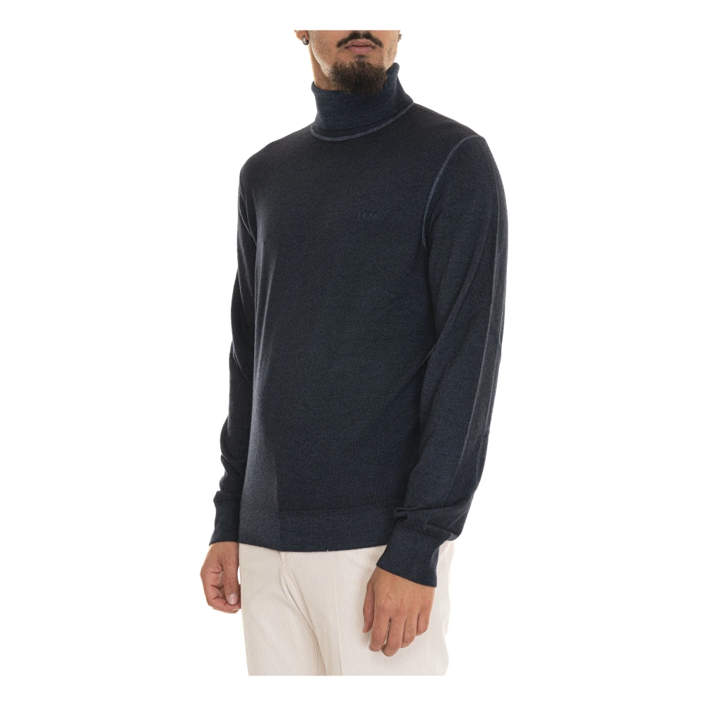 Boss Turtleneck gebreide trui Blue Heren