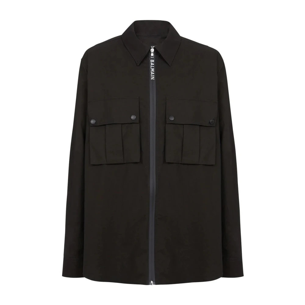 Balmain Black Zipped Cotton Shirt - Male - Light Jackets - M - Jackets