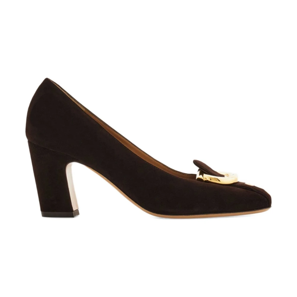 Ferragamo Women's Brown Pumps, 6 Uk, Gancini Block Heel Pump