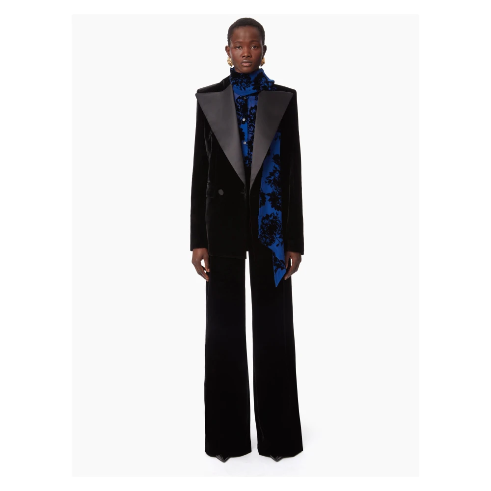 Nina Ricci Zwart Velvet Double-Breasted Blazer Black Dames