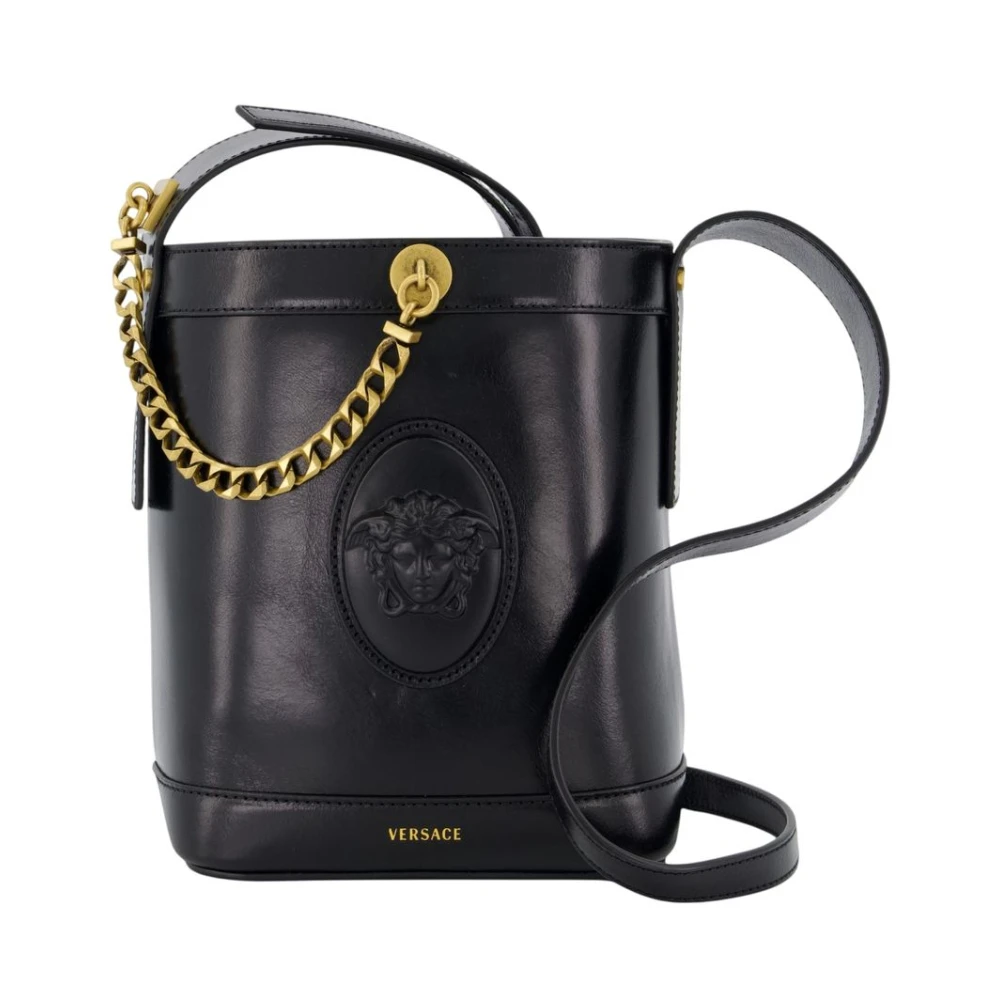 Versace Pivot Mini Leather Bucket Bag - Female - Bucket Bags - Black - One Size - Bags