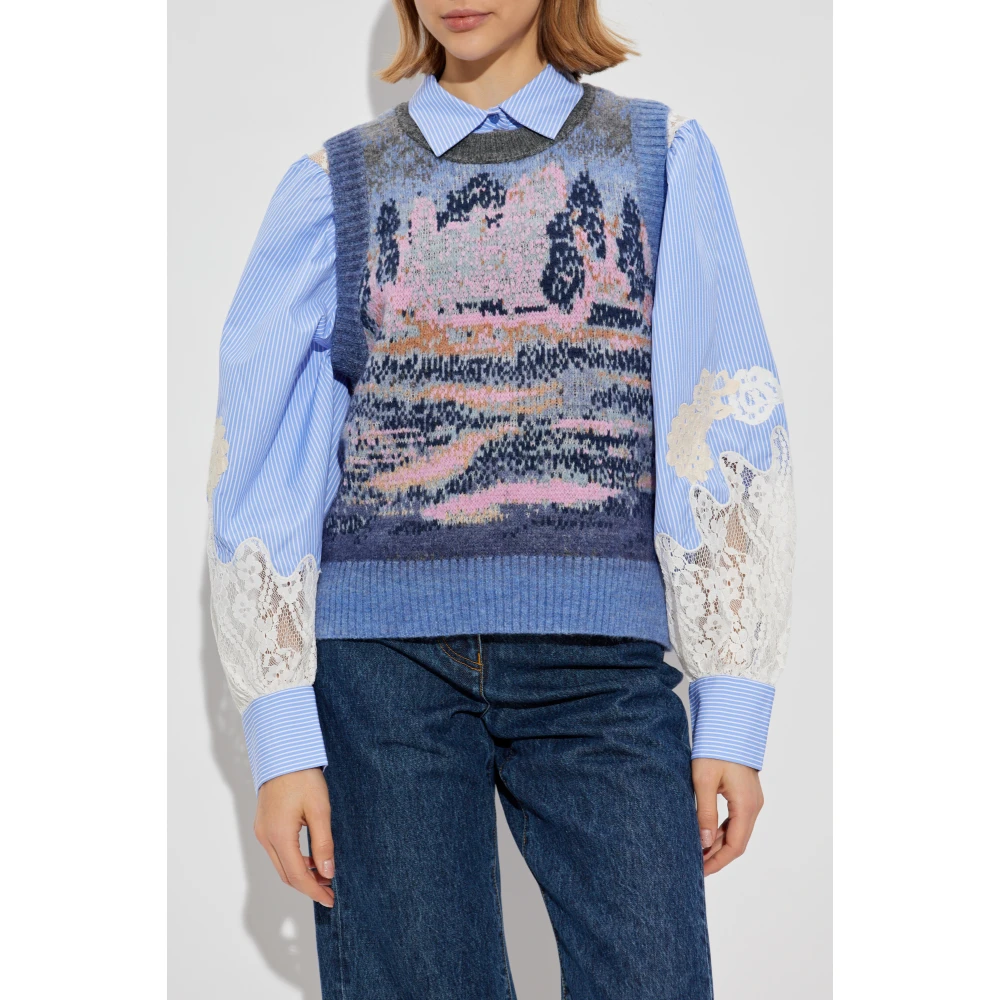 Munthe Vest met wollen afwerking Blue Dames