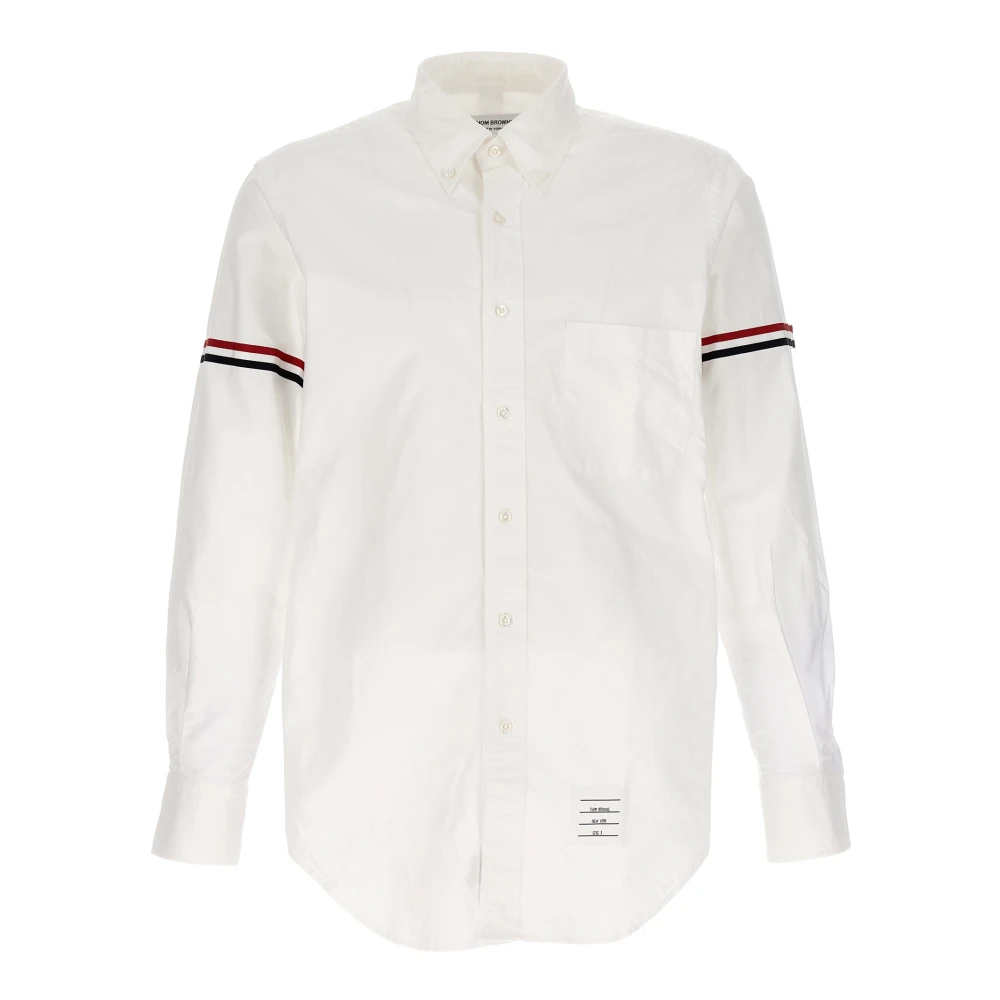 Thom Browne Men's White Casual Shirts, L, Grosgrain Arm Band Oxford Shirt