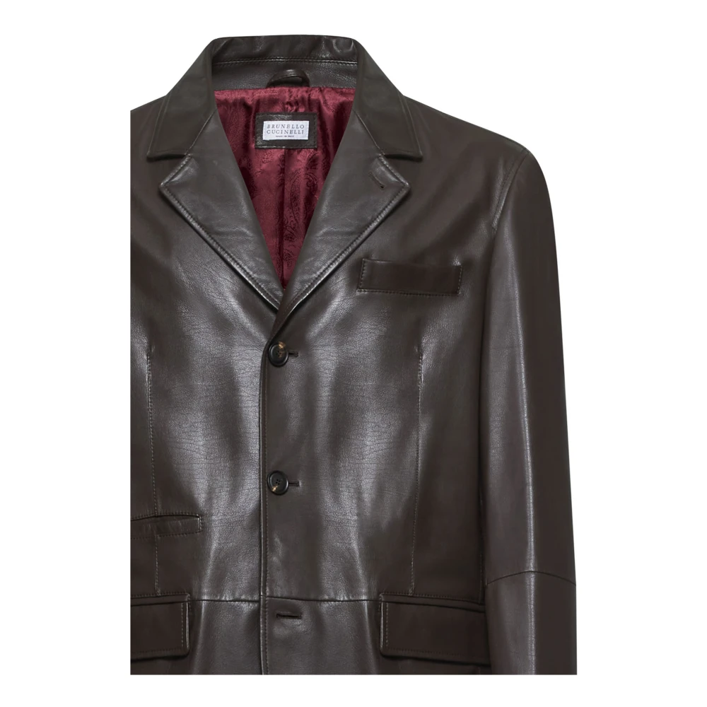 BRUNELLO CUCINELLI Donkerbruin Leren Enkellange Jas Brown Heren