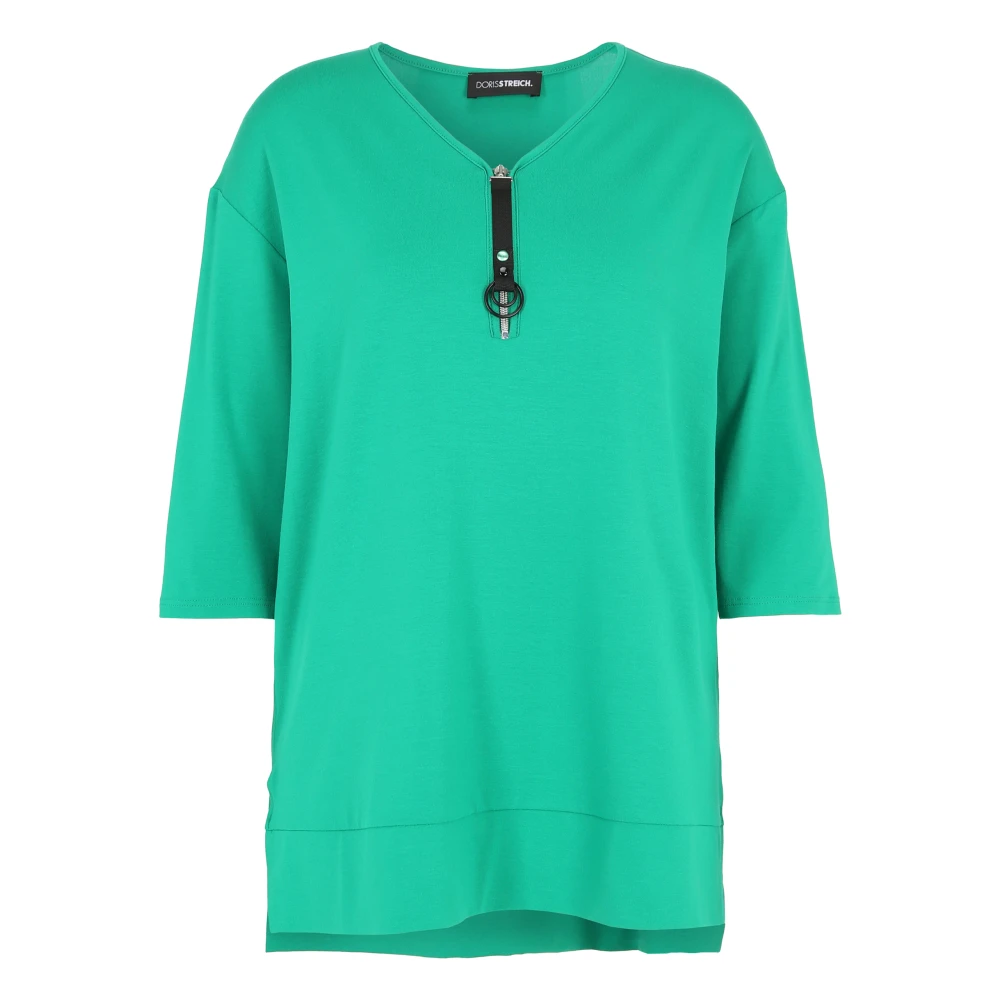 Doris S Casual lang shirt met groene hanger Green Dames
