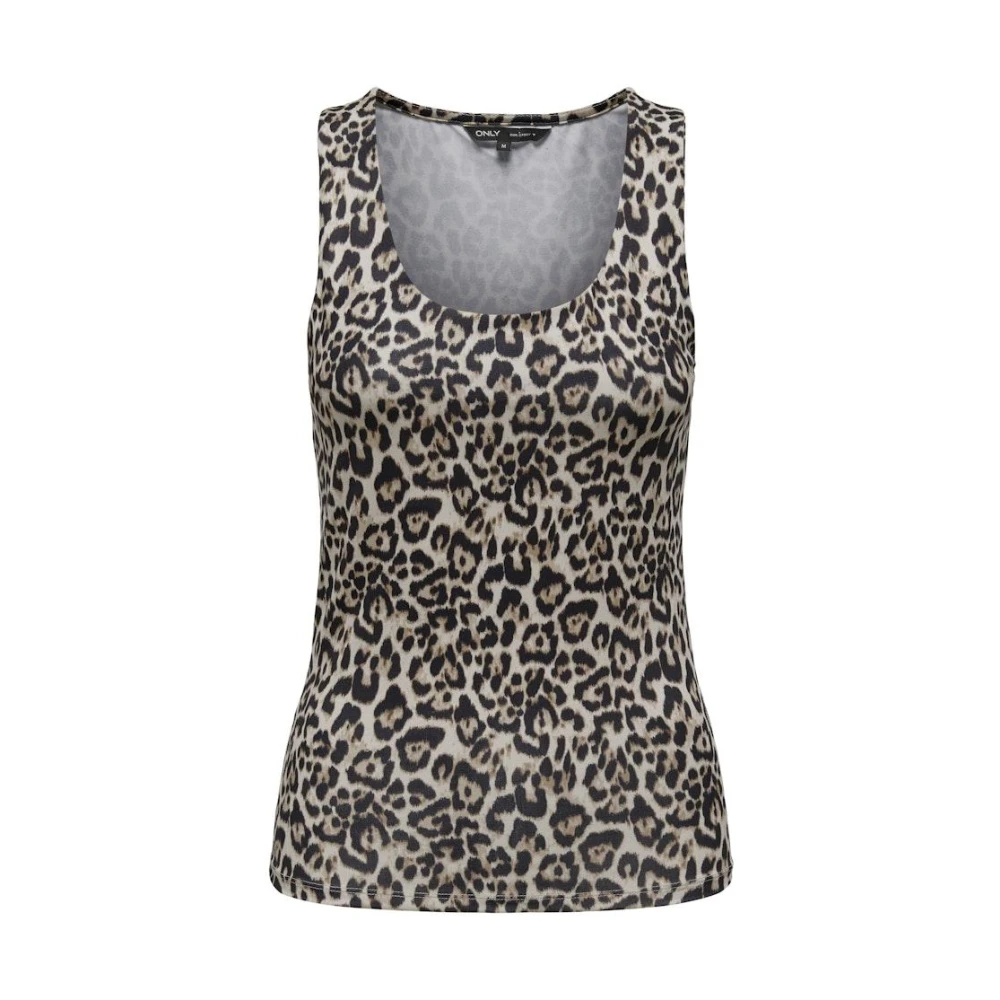 Only LEO 2-Way Mouwloze Top Cloud Dancer LEO Print Beige Dames