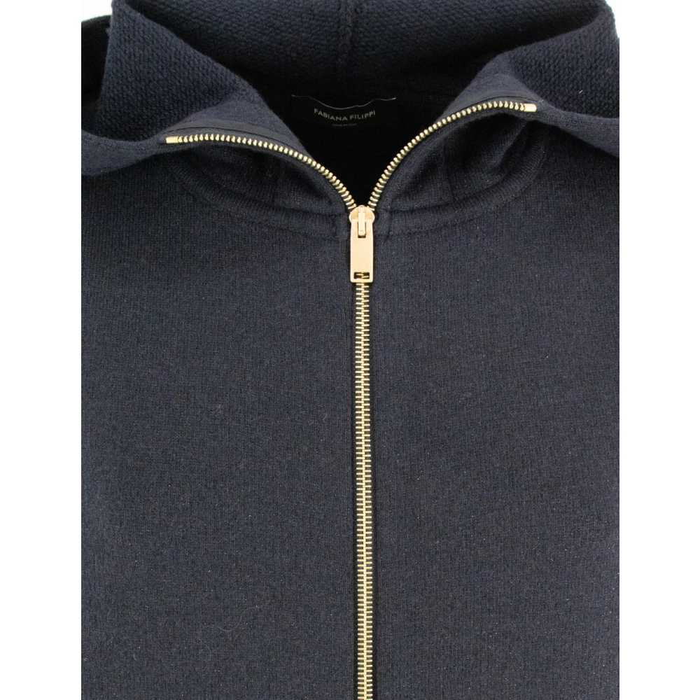 Fabiana Filippi Zachte Hoodie met Gouden Rits Blue Dames
