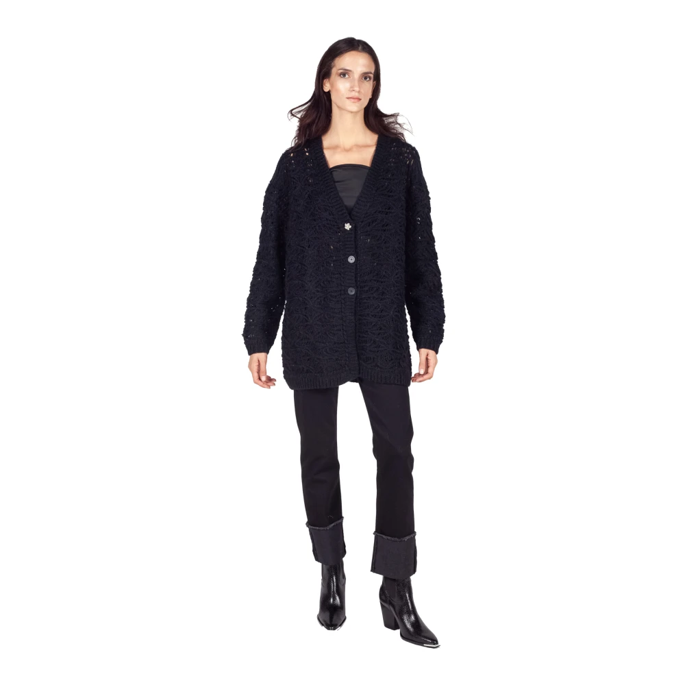 Semicouture Chunky Gebreide Kabelvest Lou Zwart Black Dames