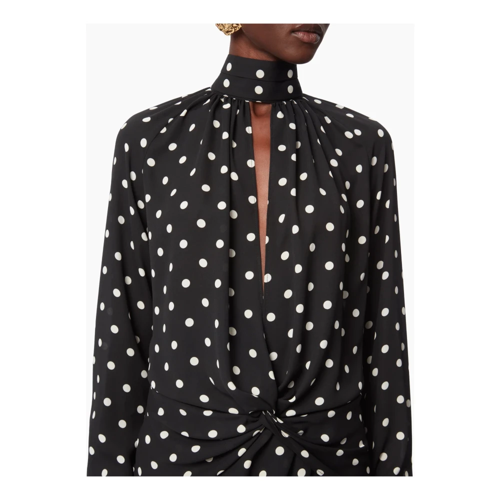 Nina Ricci Polka Dot High Neck Midi Jurk Black Dames