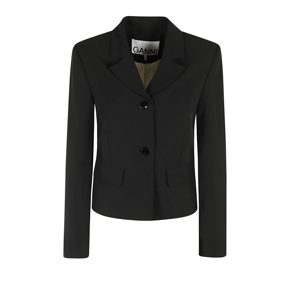 Ganni Aansluitende blazer in lichte twill Black Dames