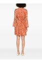 multicolored-orange-v-neck-flared-dress