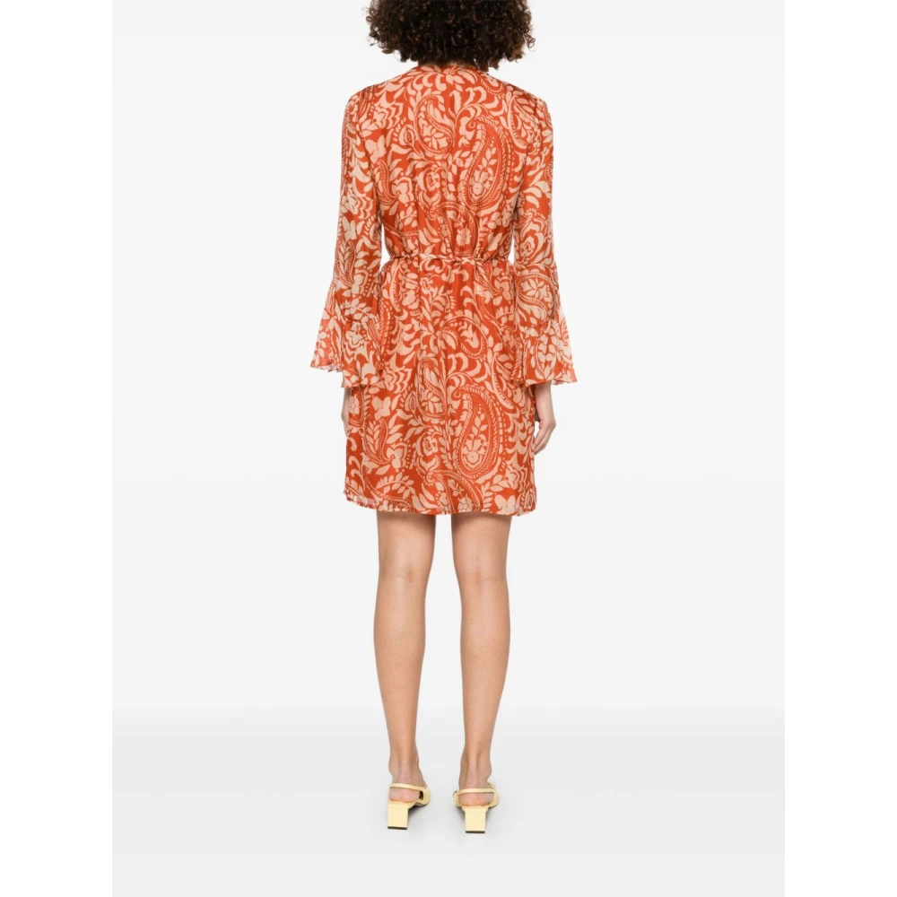 Liu Jo Multicolor Oranje V-Hals Uitlopende Jurk Brown Dames